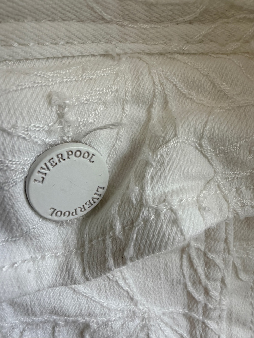 Liverpool Los Angeles White Floral Embroidered Denim Jacket Size Large Stretch - Picture 4 of 8